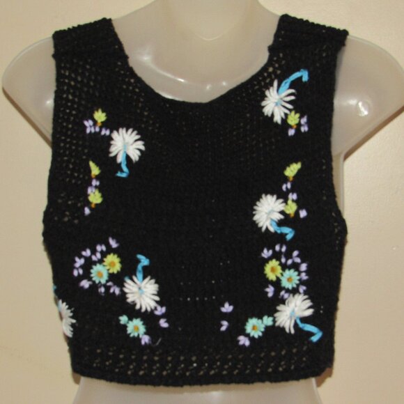Free People Boho Cottagecore Wildflowers Embroidered Sweater Tank Vest sz XS - Picture 3 of 5